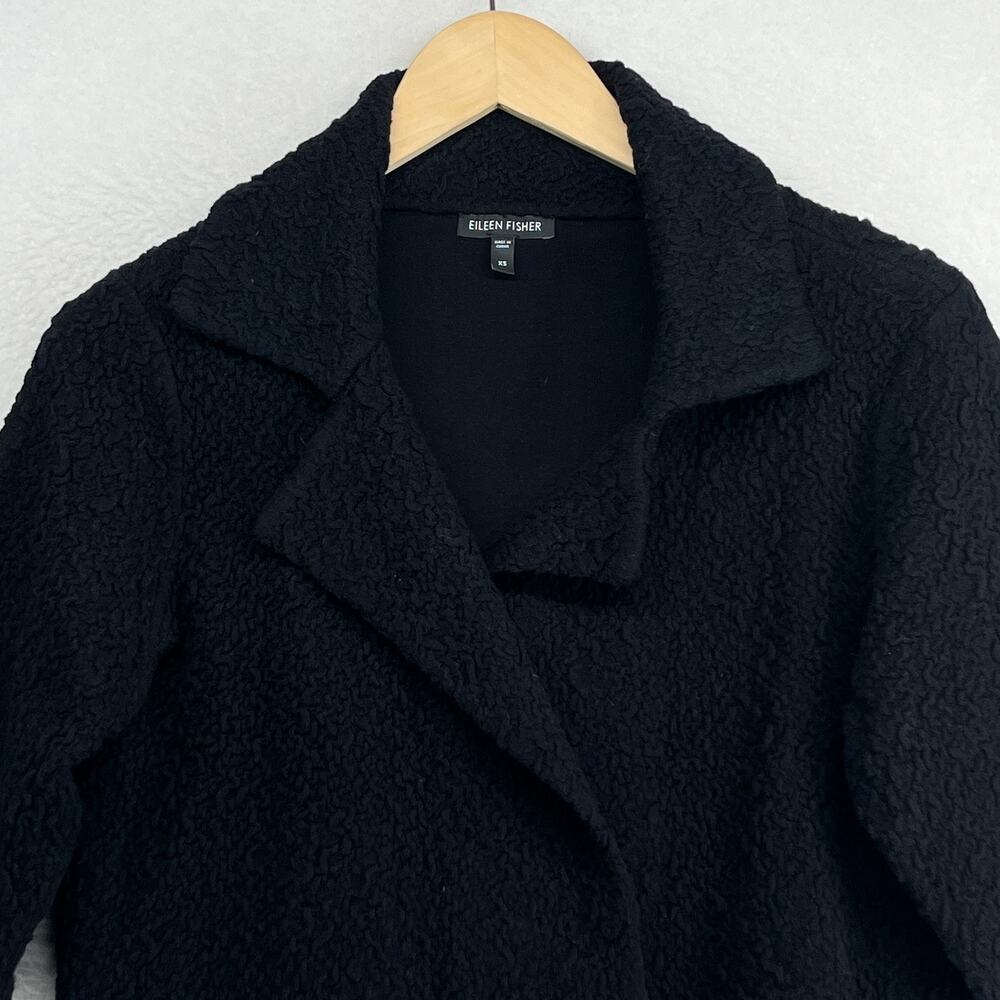 EILEEN FISHER Cardigan XS Cotton Merino Wool Bolero Jacket Sweater Open Black - Picture 6 of 14